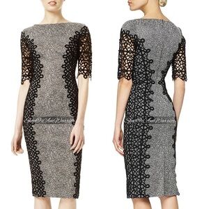 Lela Rose gray & black paneled lace midi dress *shop@iamwarrior